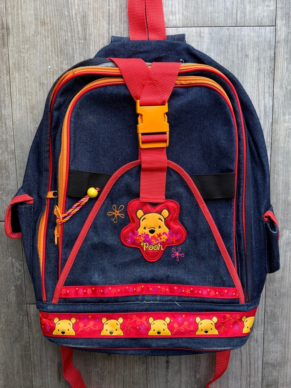 Vintage Y2K 90s Disney Winnie the Pooh Blue Jean Denim Backpack Kids School